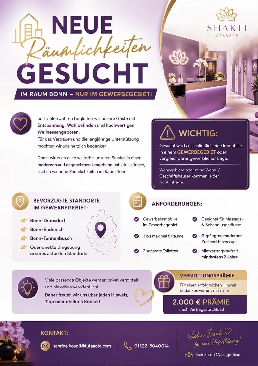 NEUE Räumlichkeiten GESUCHT IM RAUM BONN - NUR IM GEWERBEGEBIET!